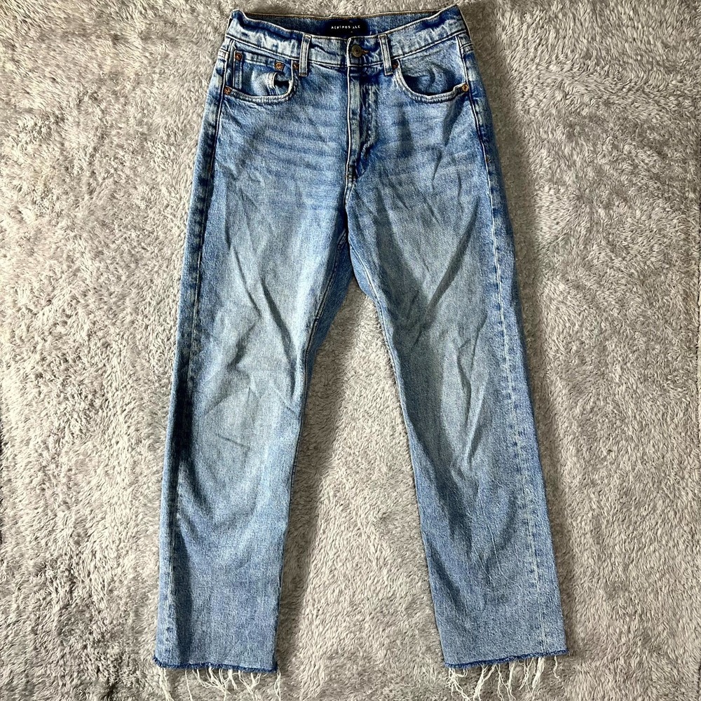 Aeropostale 90's Baggy Jeans Womens 2R Blue Medium Wash Denim Cotton Raw Hem